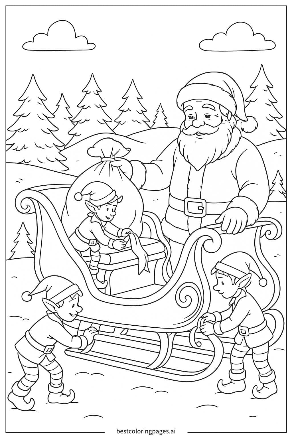 Santa Claus Getting Ready with His Elves