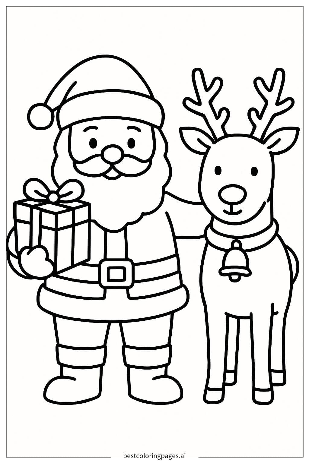 Santa Claus with his Reindeer Coloring Page