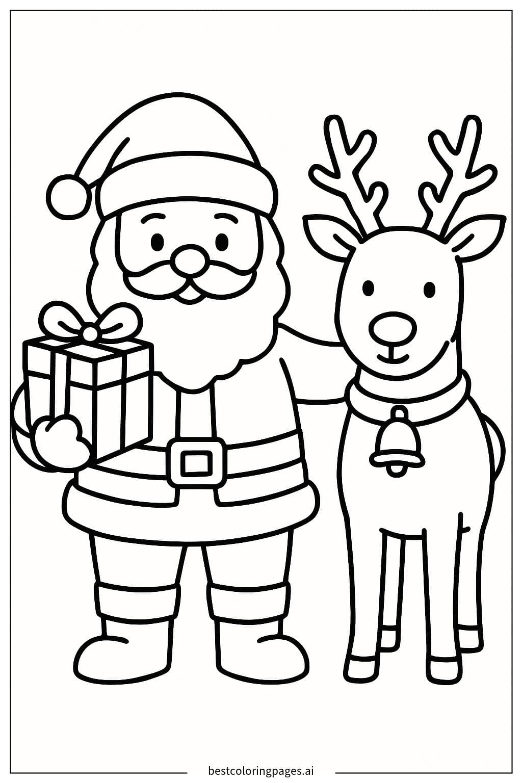 Santa Claus with his Reindeer Coloring Page