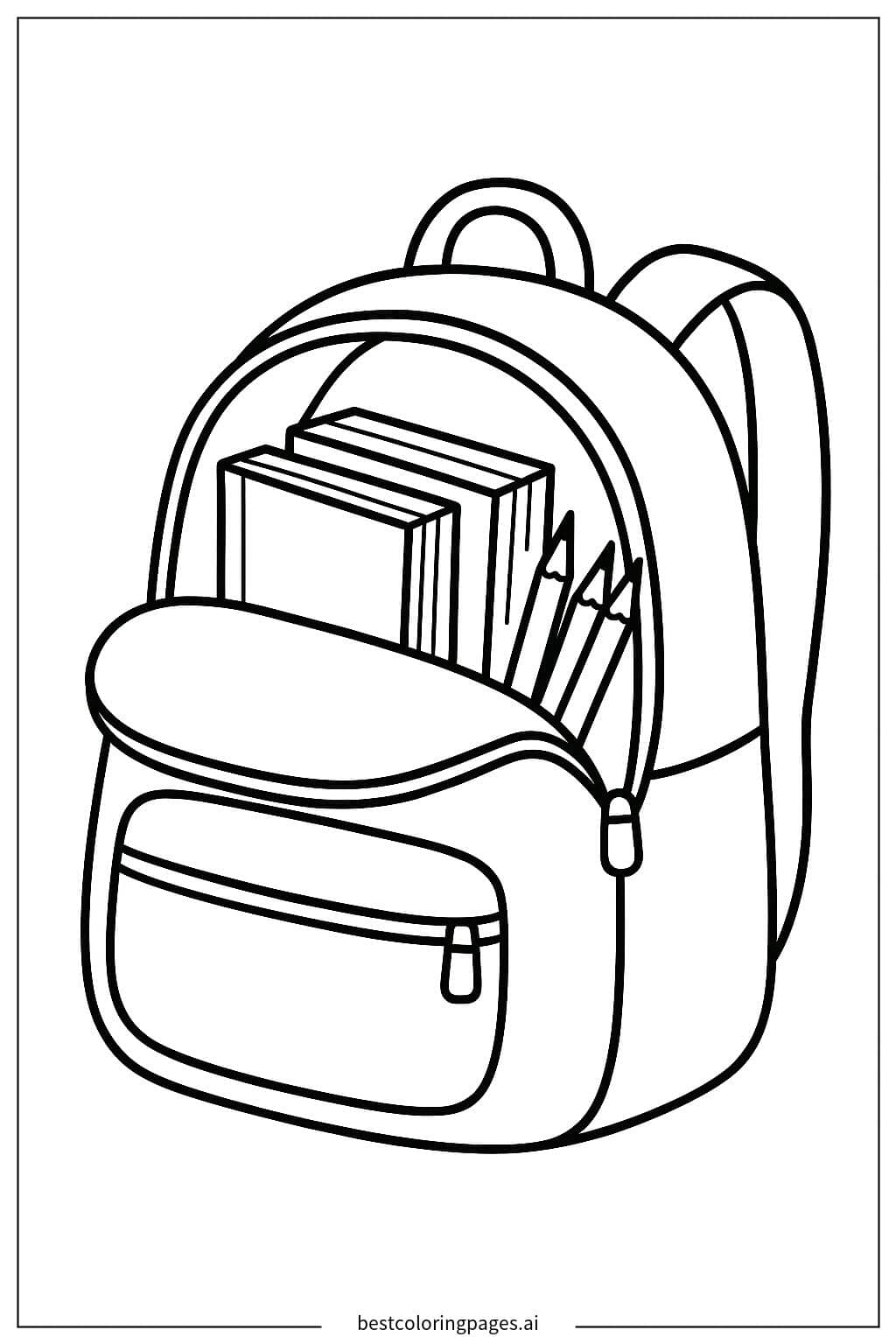School Backpack with Books and Pencils Coloring Page