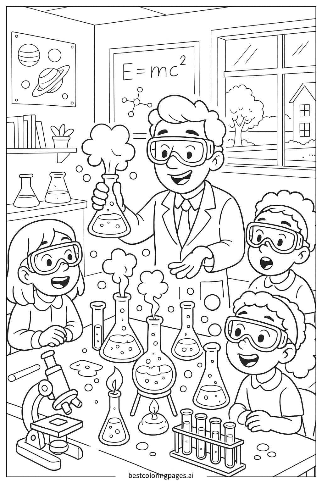 Desenhos de Experiência em aula de ciências com tubos borbulhantes para Colorir