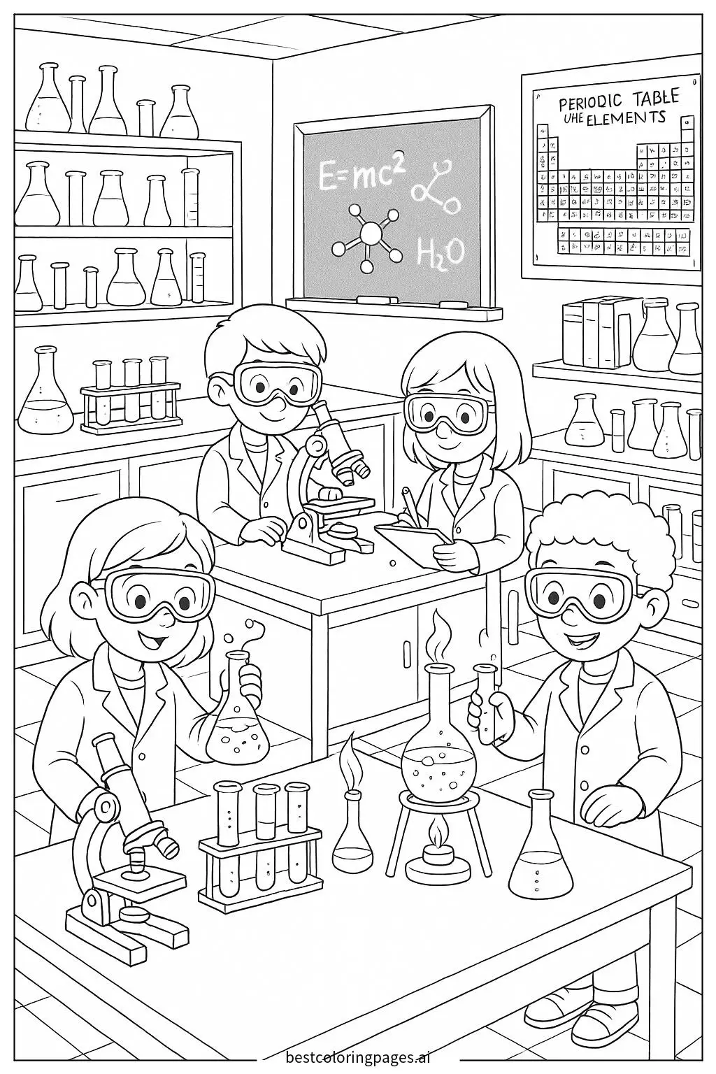Science Experiment in the School Laboratory Coloring Page