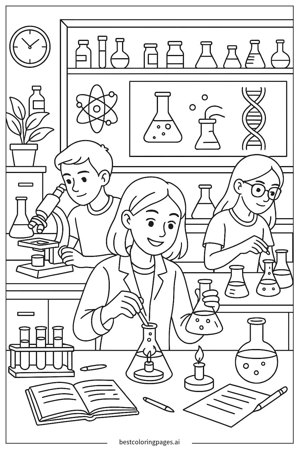 Научная лаборатория со студентами, проводящими эксперименты