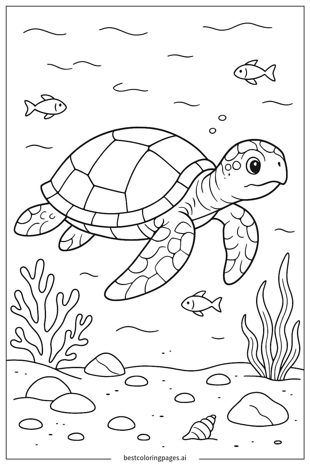 Sea Turtle Exploring the Ocean Floor