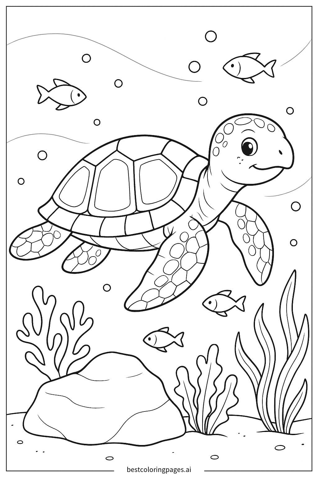 Sea Turtle Exploring an Underwater Rock