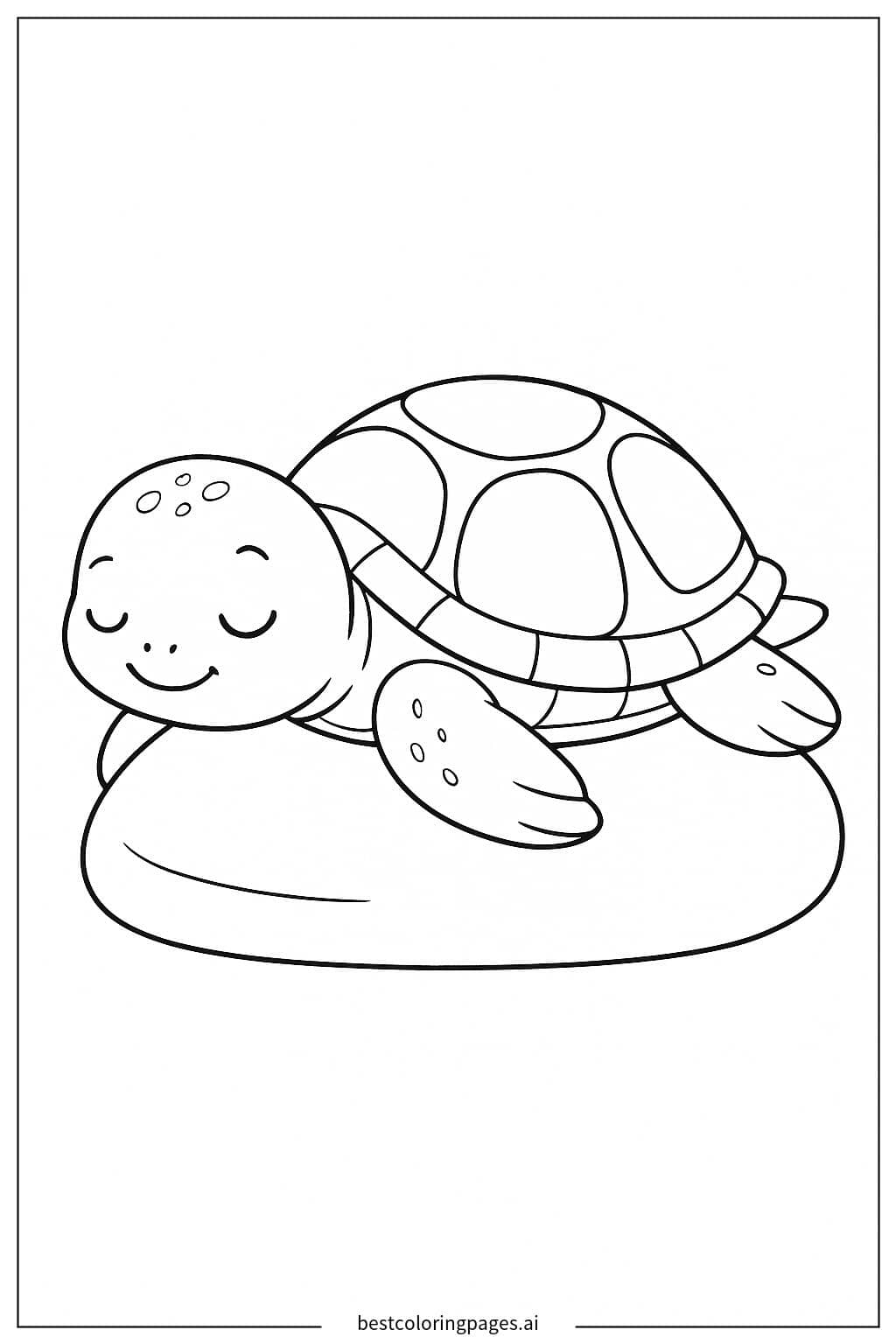 Sea Turtle Relaxing on a Rock Coloring Page