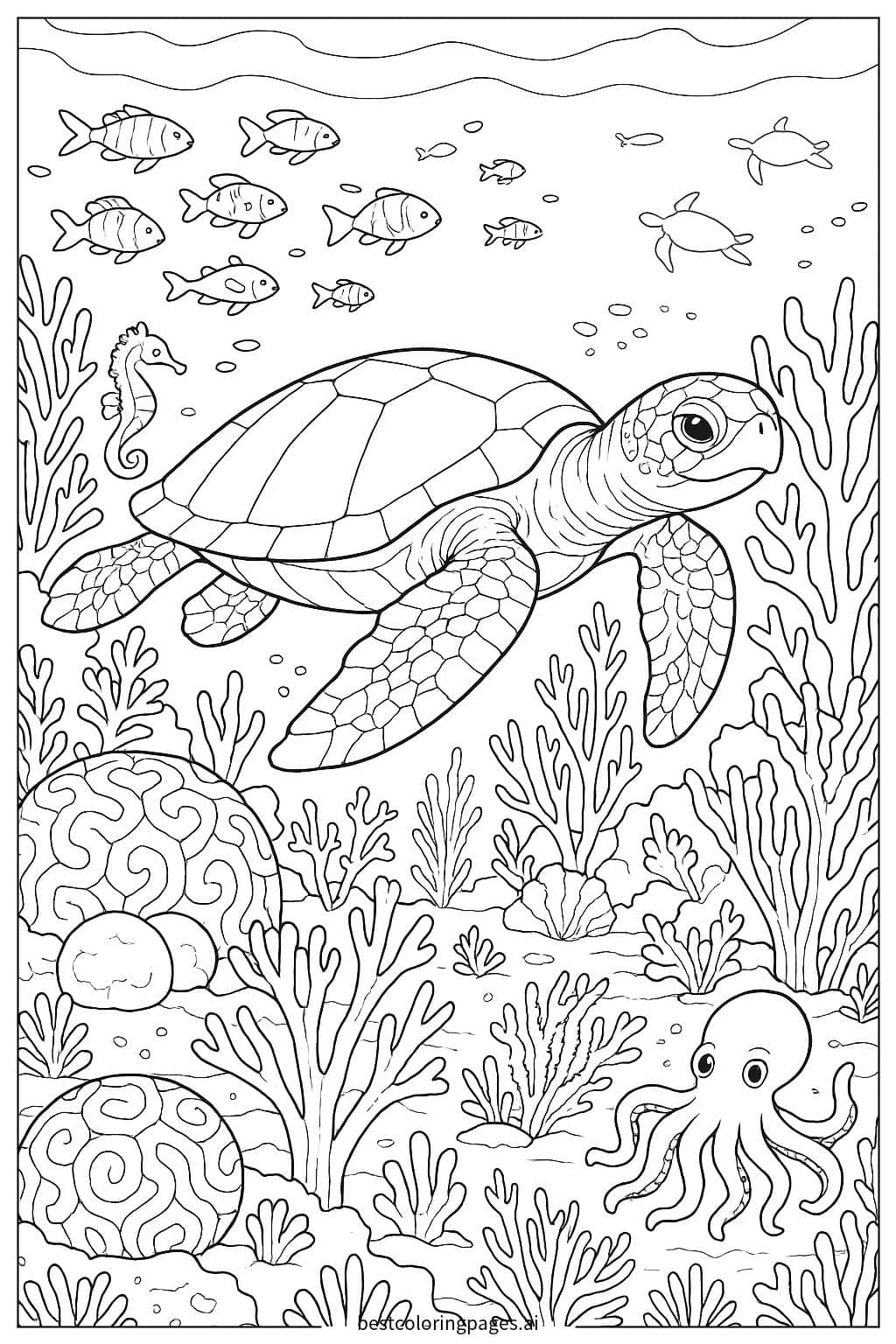 Sea Turtles in Coral Reef Coloring Page