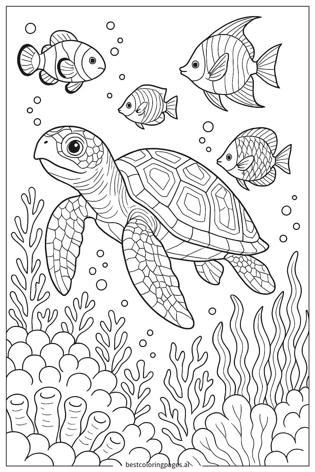 Sea Turtles and Their Colorful Fish Friends
