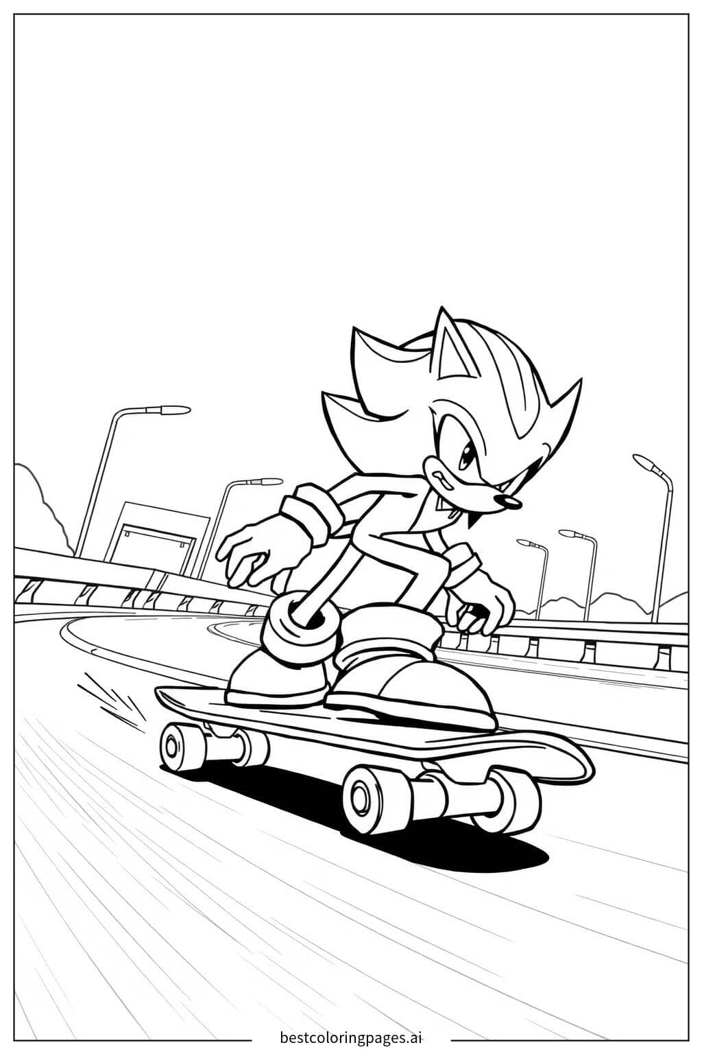 Desenhos de Shadow andando de skate na rodovia para Colorir