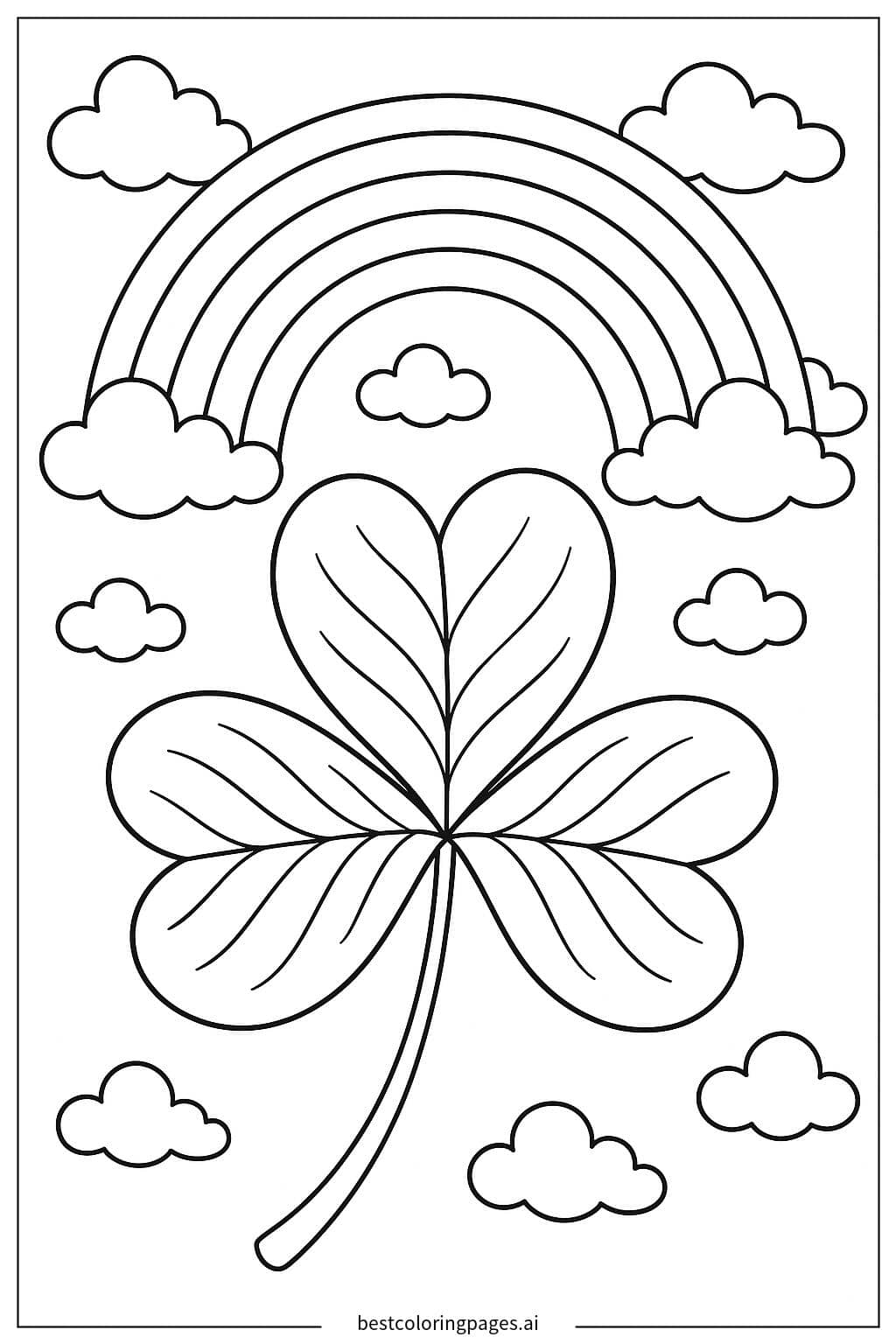 Shamrock with a Rainbow Arch Coloring Page