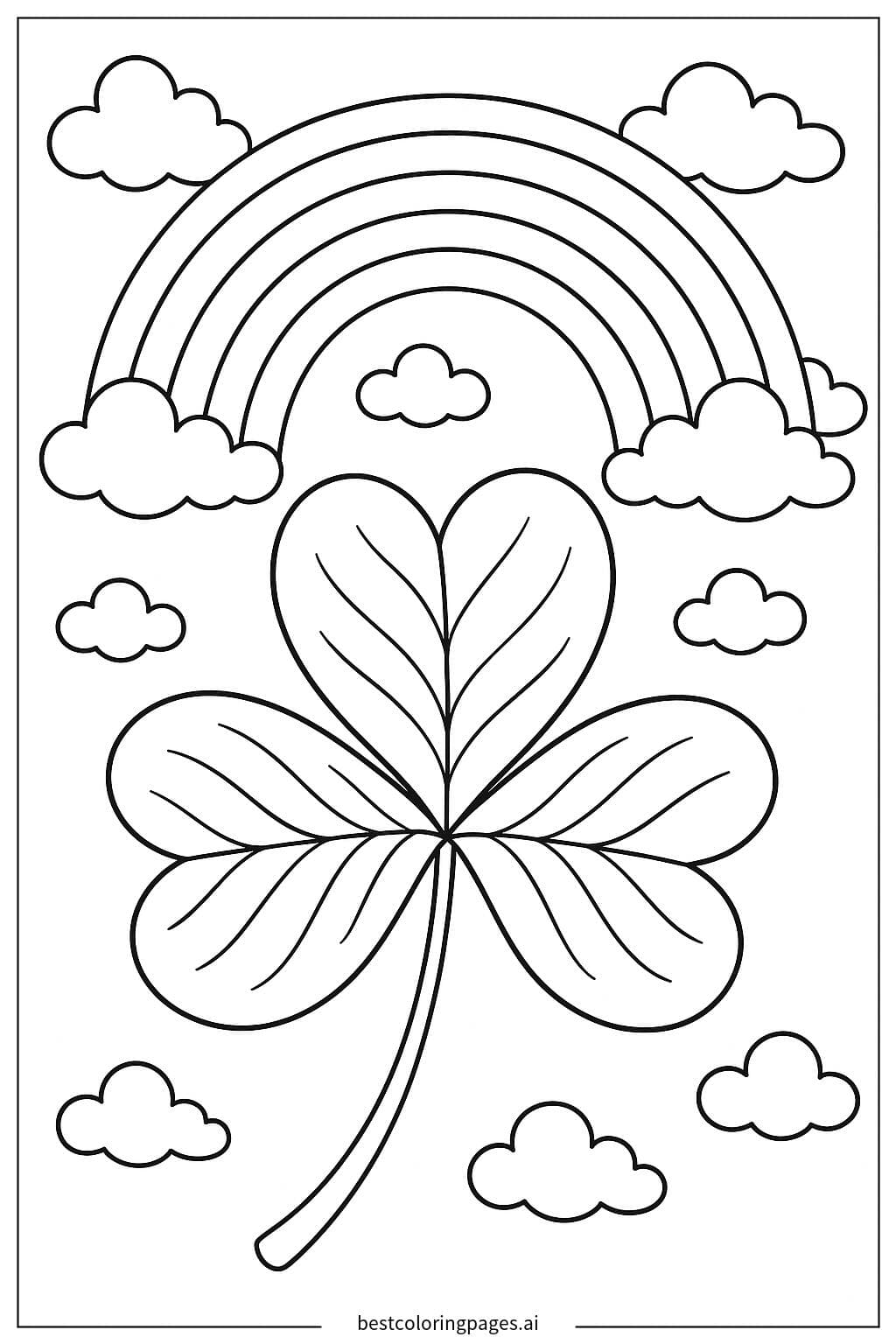Coloriage Trèfle à Quatre Feuilles avec Arc-en-Ciel