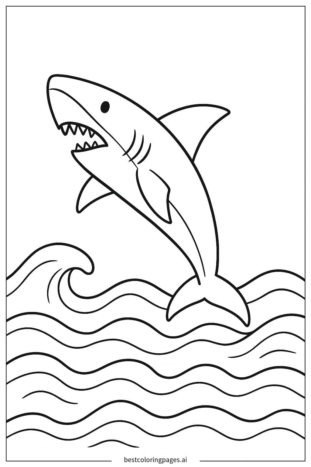 Shark Jumping Through Waves Coloring Page