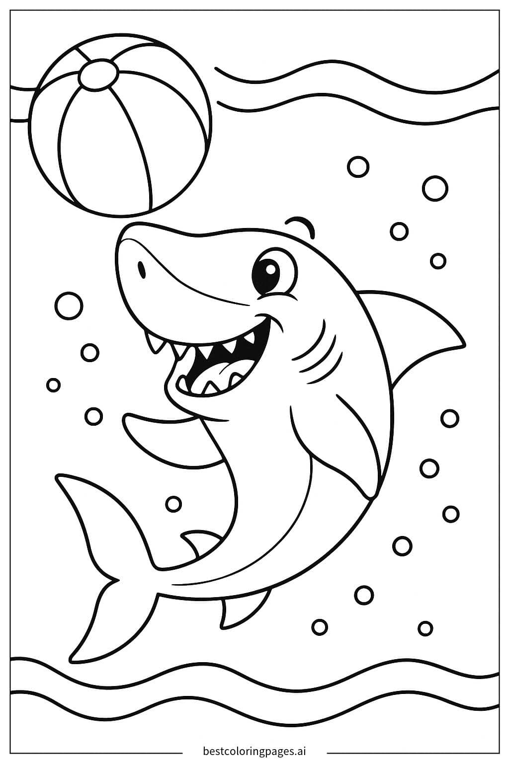 Dibujos de Tiburón jugando con una pelota de playa bajo el agua para Colorear