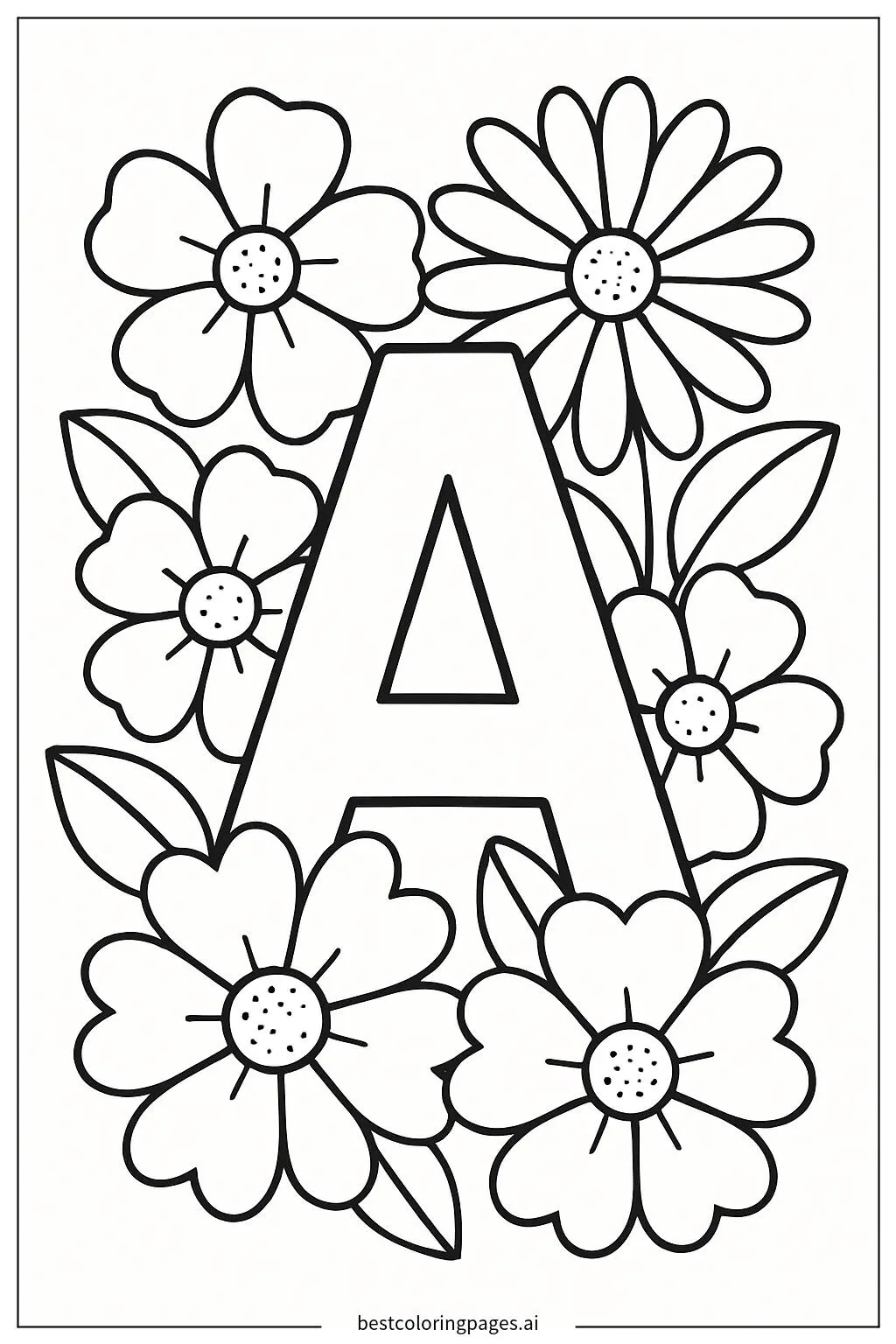 Alphabet Letter 'A' Surrounded by Flowers