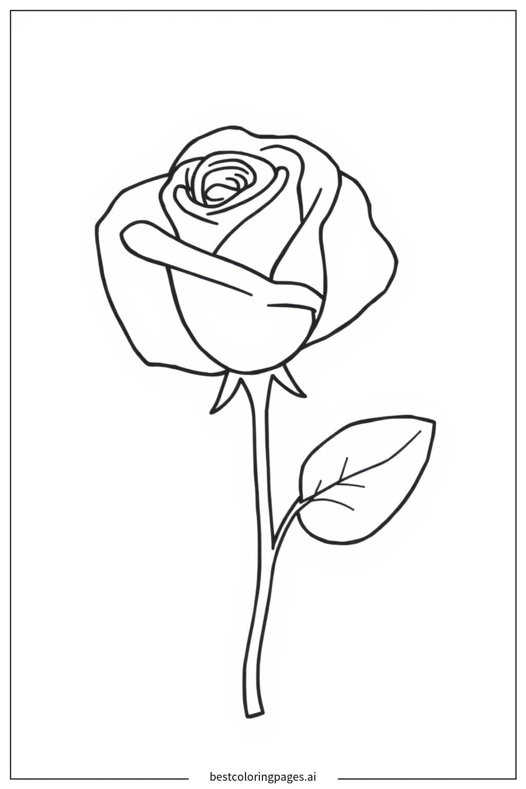 Elegant Rose with a Leaf Coloring Page