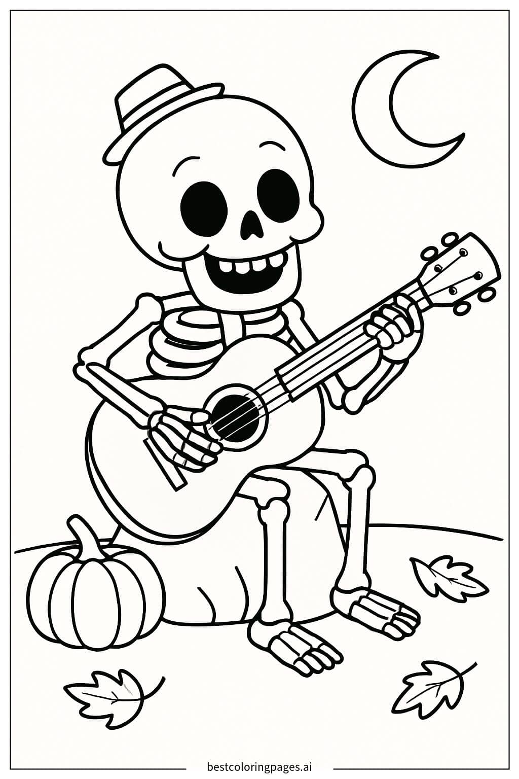 Skeleton Playing Guitar Coloring Page