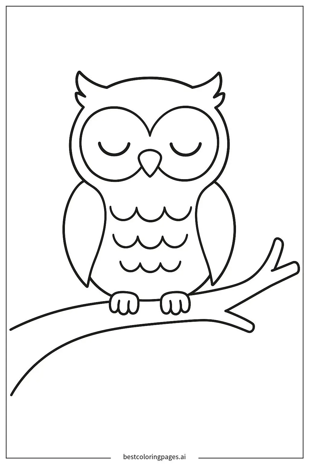 Sleeping Owl on a Tree Coloring Page