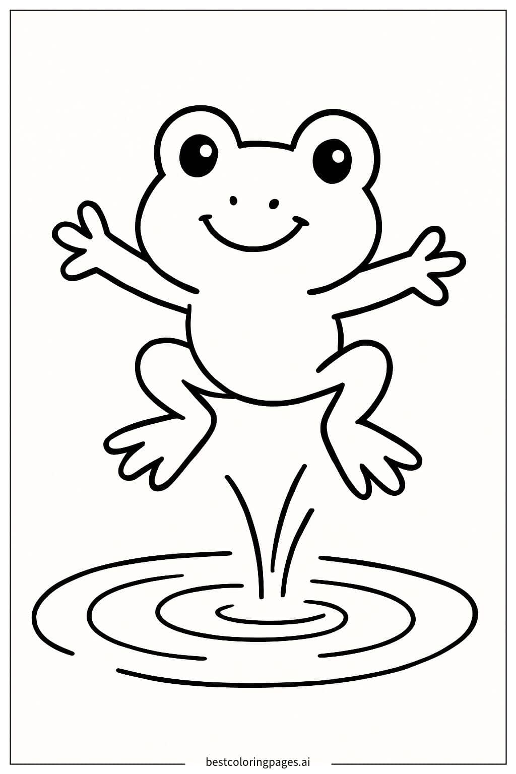 Small Frog Jumping in the Pond Coloring Page