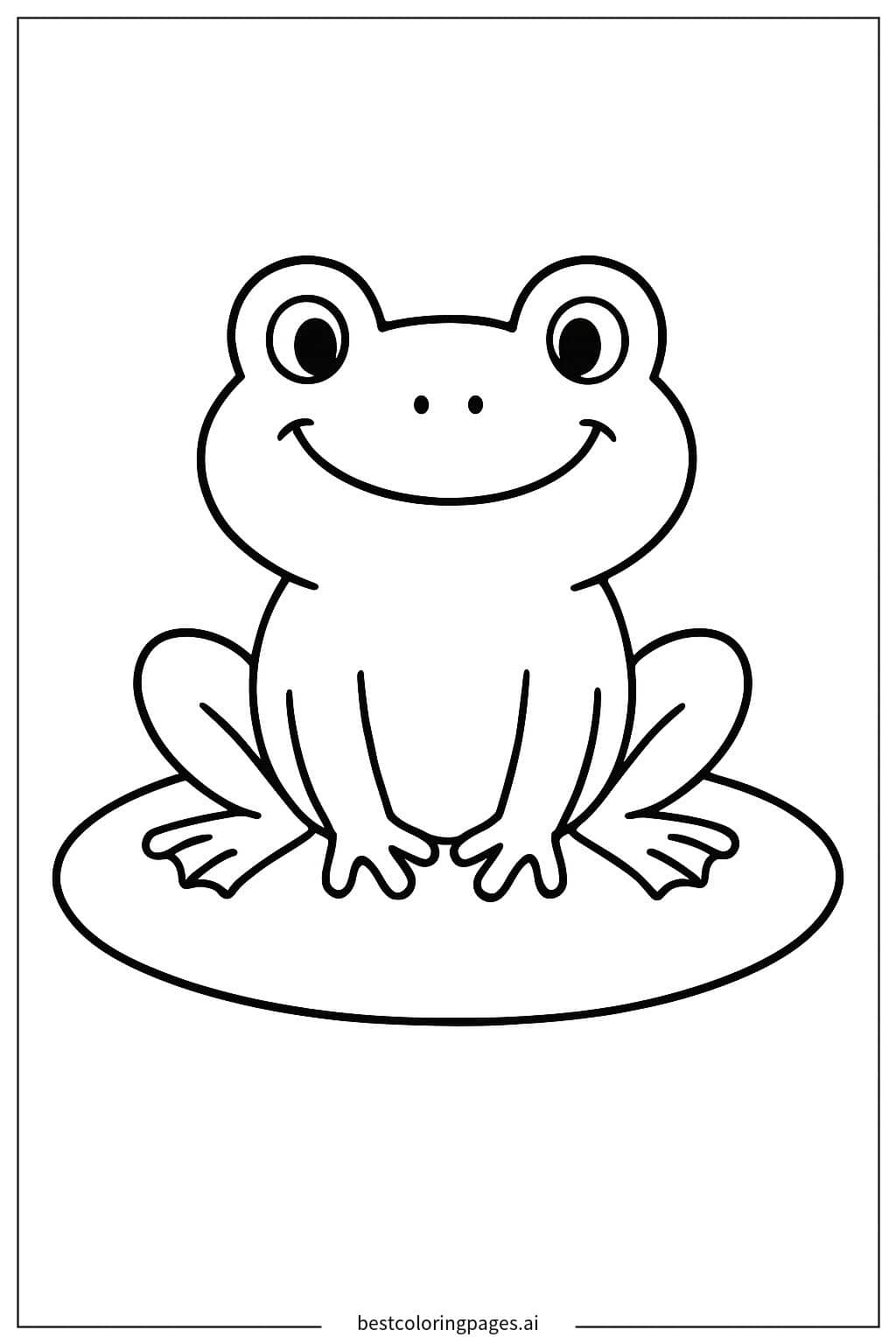 Smiling Frog Sitting on a Lily Pad Coloring Page