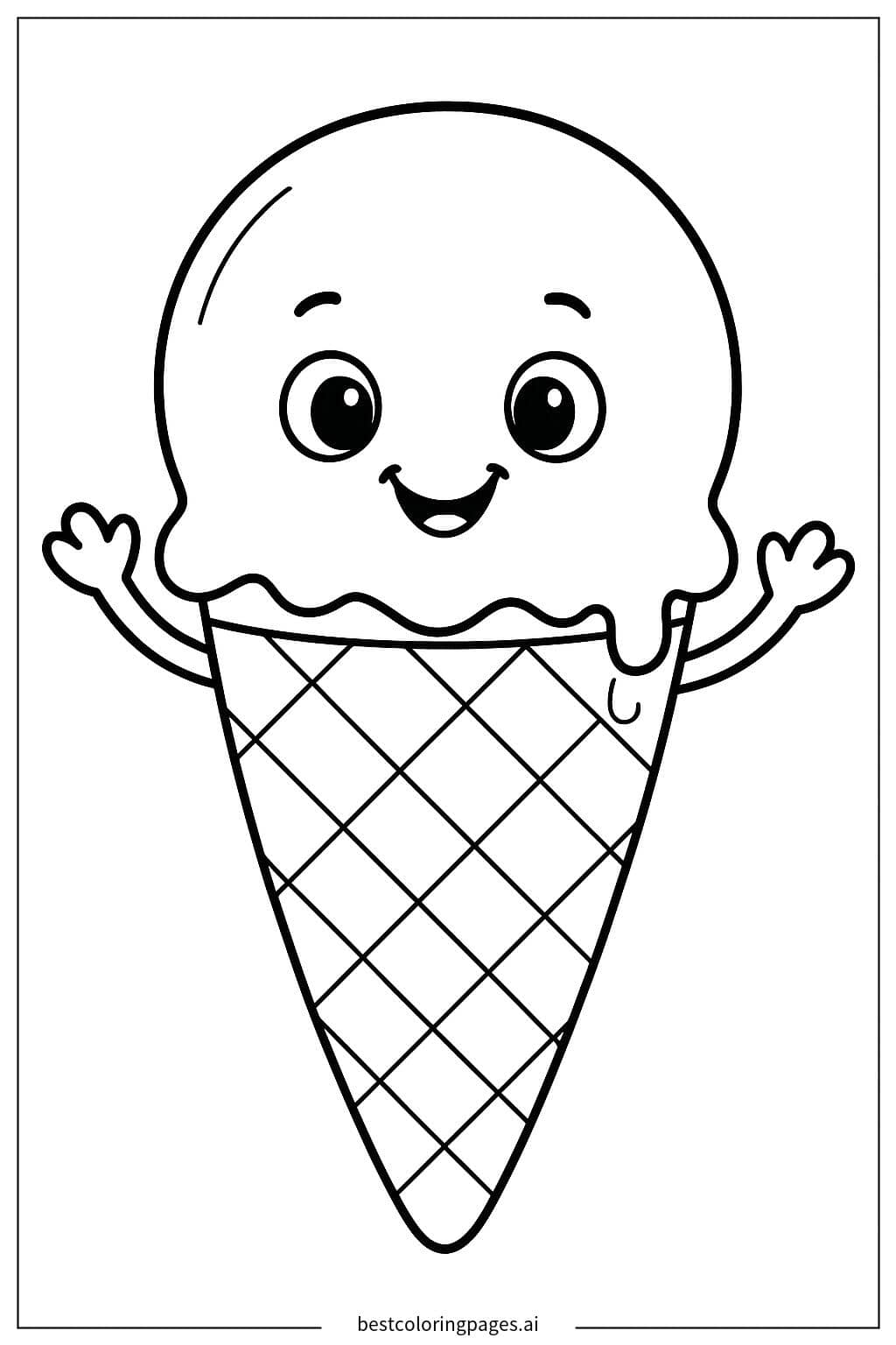 Smiling Ice Cream Cone Character Coloring Page