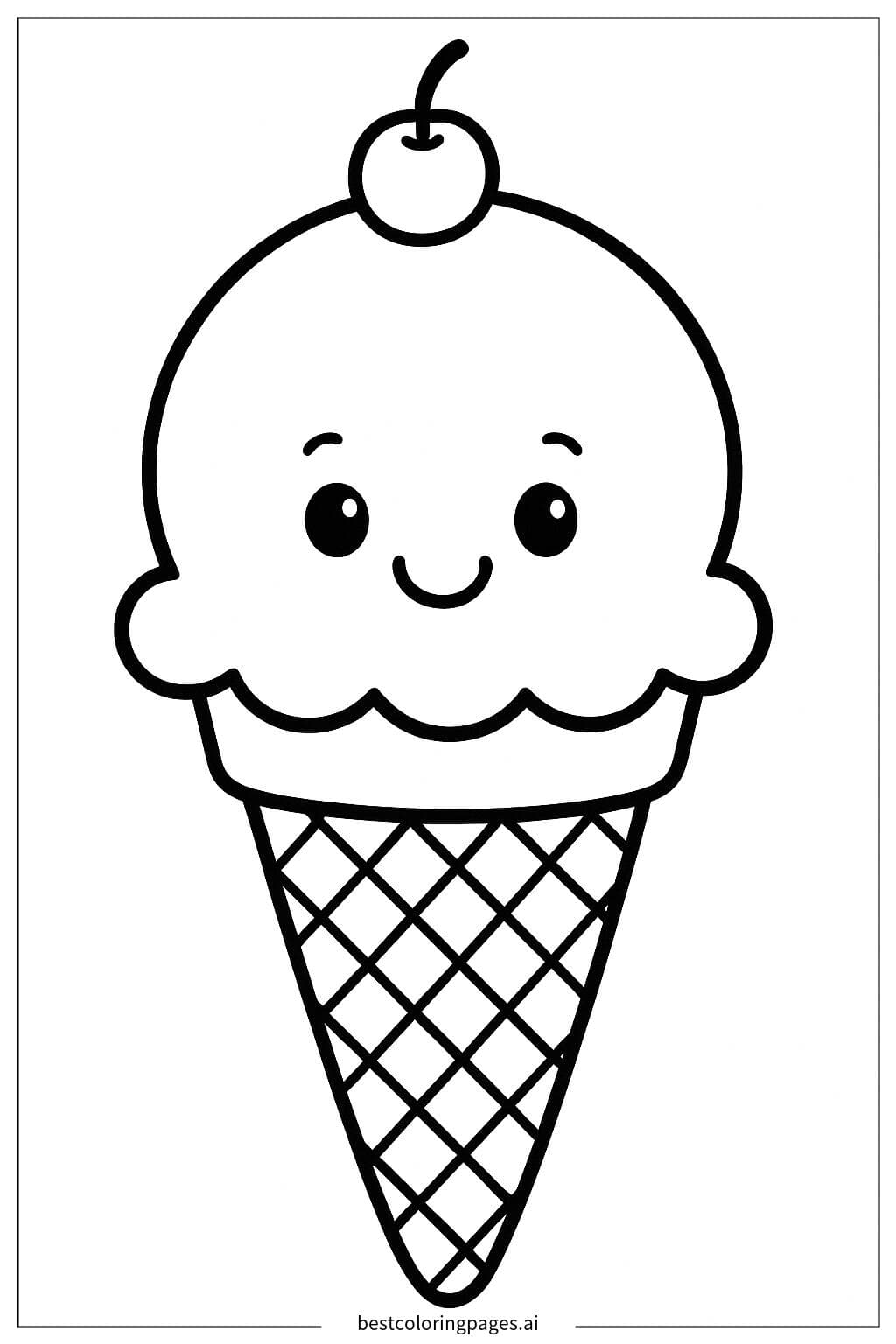 Cornet de glace souriant avec une cerise sur le dessus