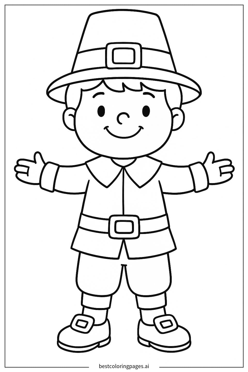 Smiling Pilgrim Boy for Thanksgiving Coloring