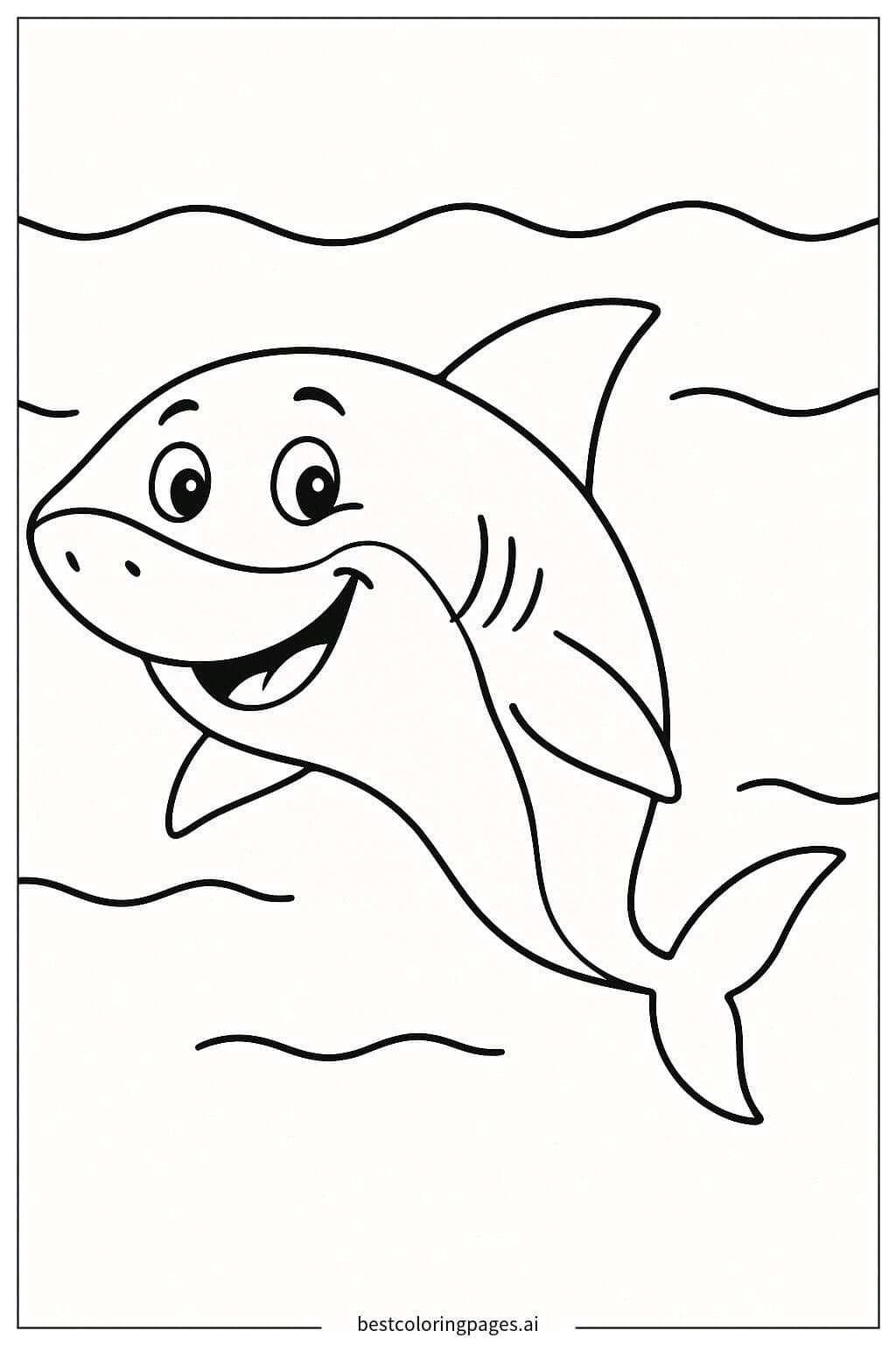 Smiling Shark Swimming in the Ocean Coloring Page