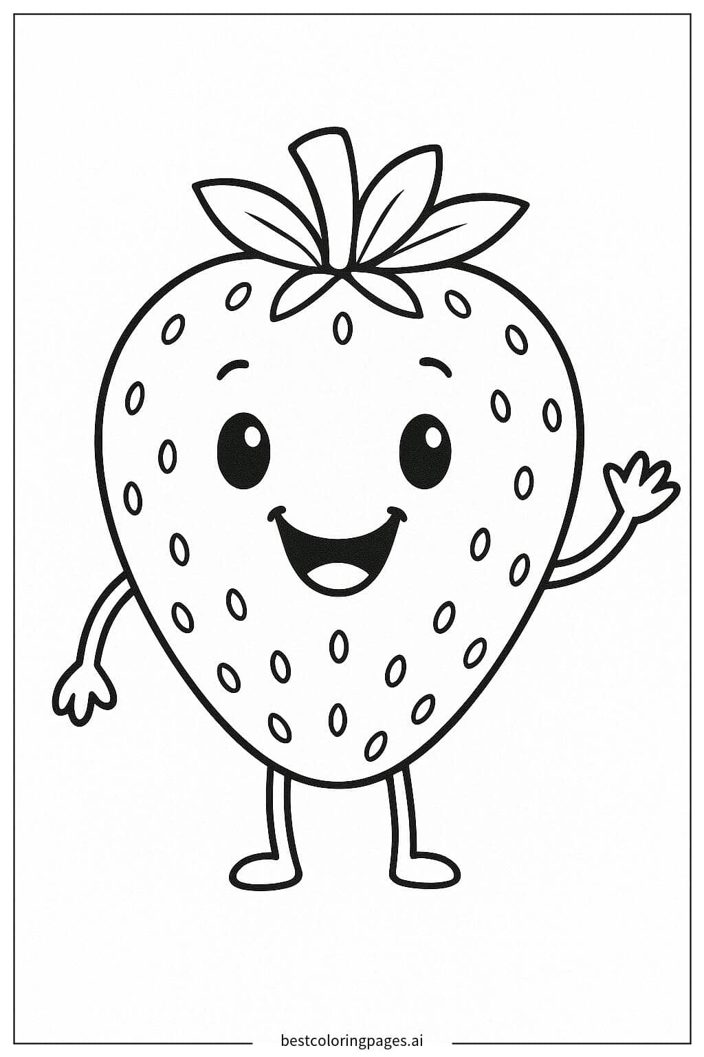 Smiling Strawberry Character Coloring Page