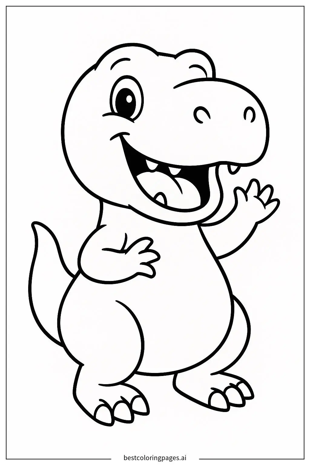 Smiling T-Rex Waving Its Tiny Arms Coloring Page