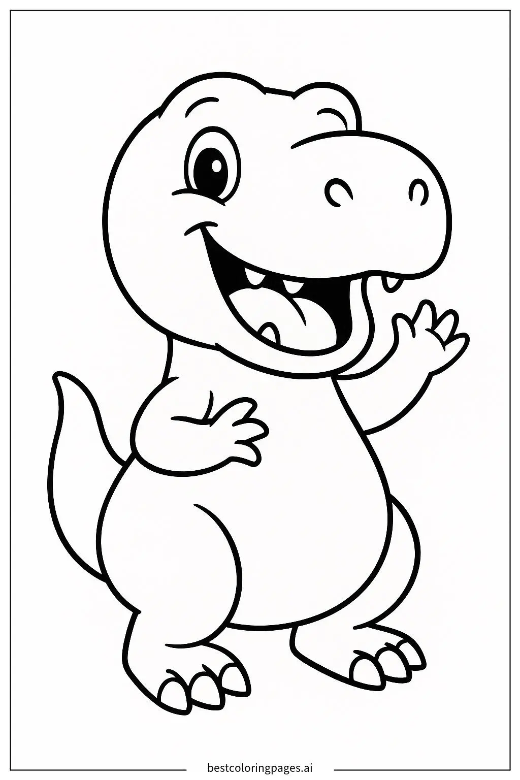 Smiling T-Rex Waving Its Tiny Arms Coloring Page