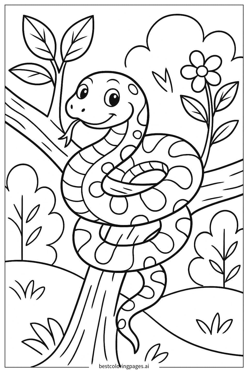 Snake Relaxing on a Branch Coloring Page