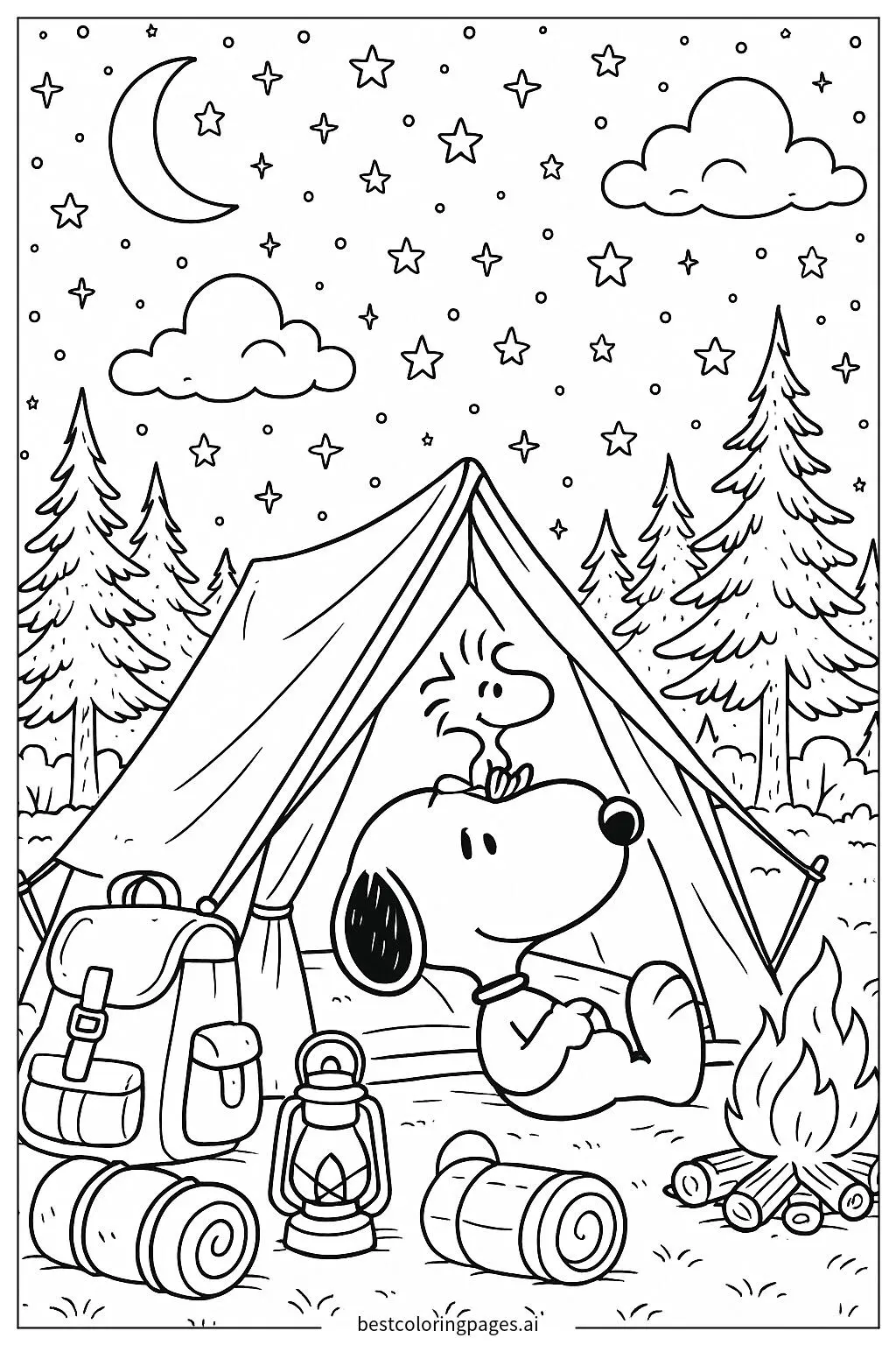 Snoopy and Woodstock Camping Under the Stars