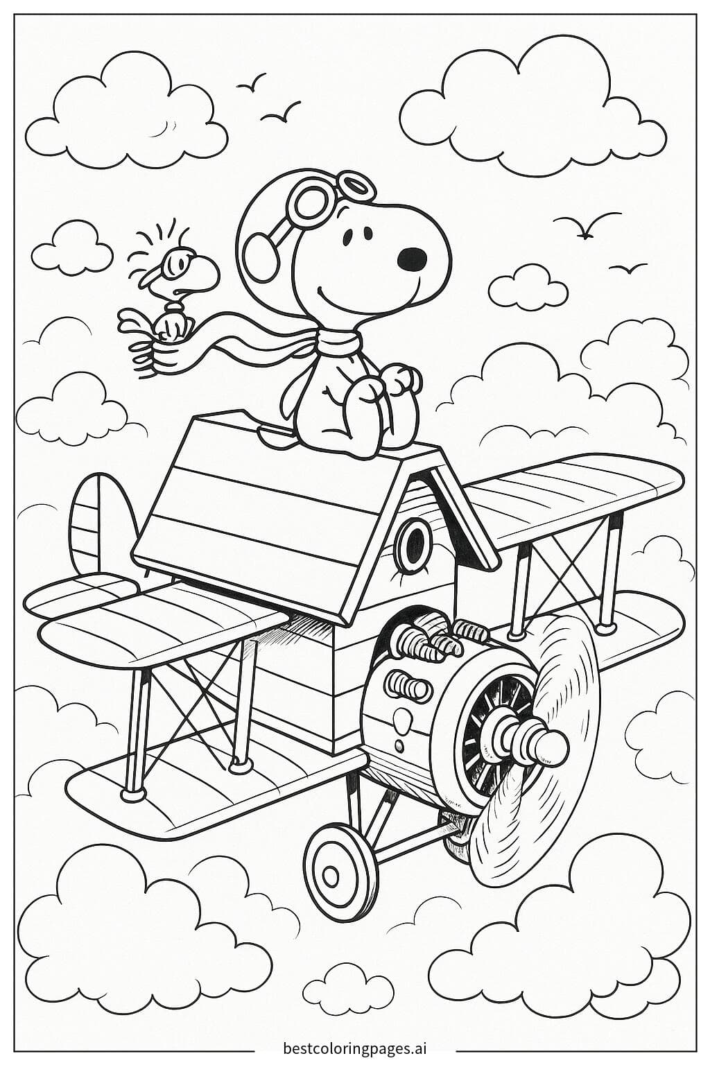 Snoopy che Vola su un Aereo con Woodstock