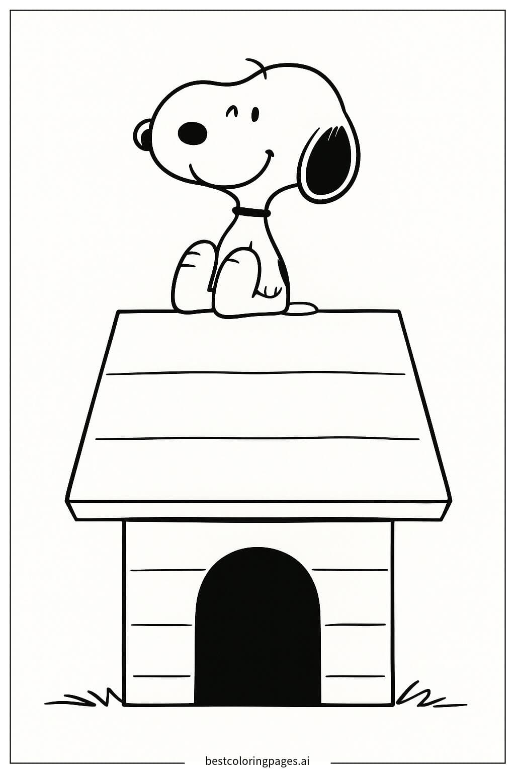 Snoopy seduto sopra la sua cuccia