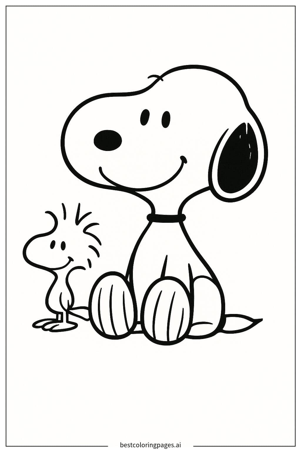 Disegni di Snoopy seduto con Woodstock da Colorare