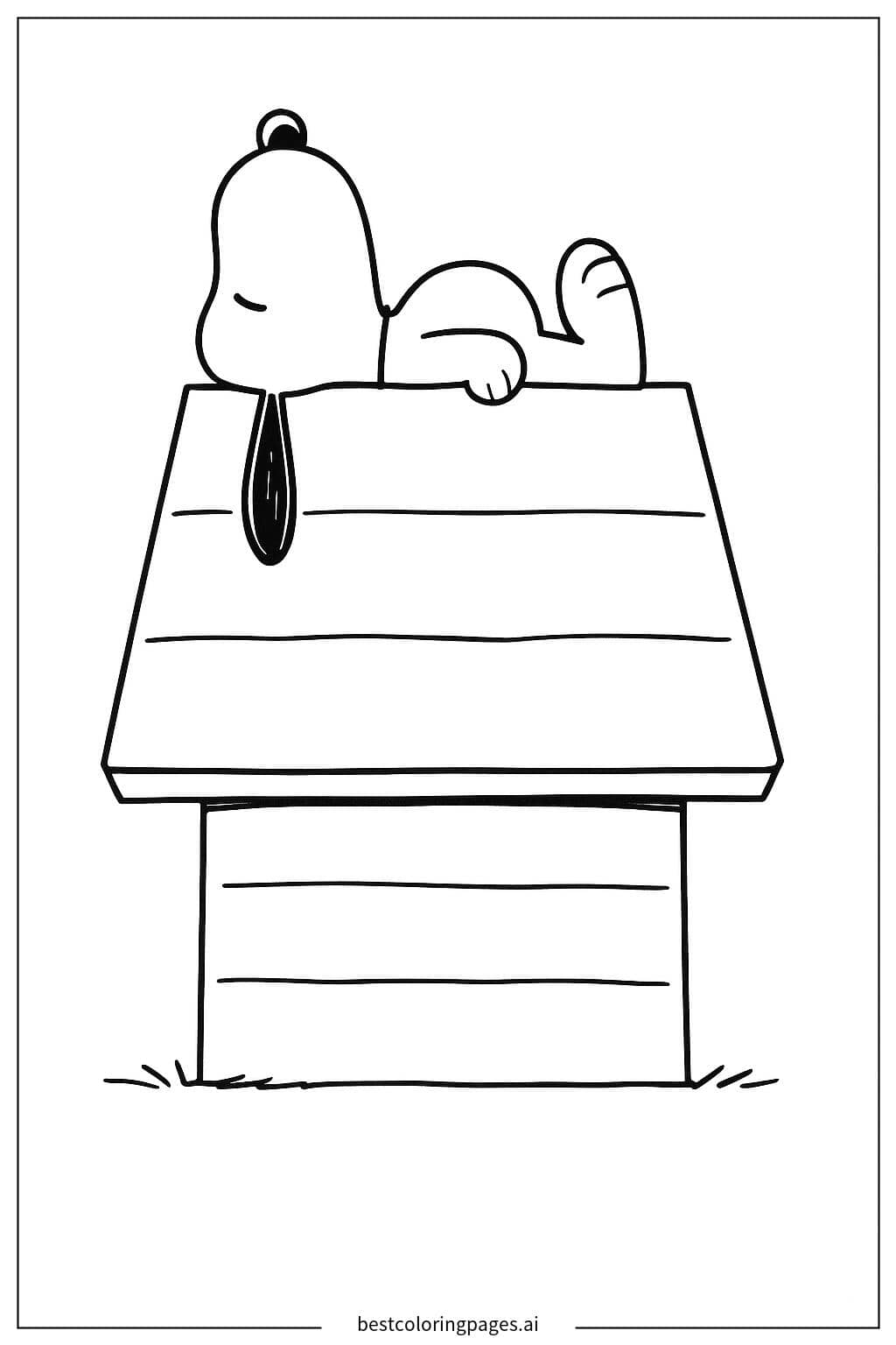 Disegni di Snoopy che dorme sulla sua cuccia da Colorare