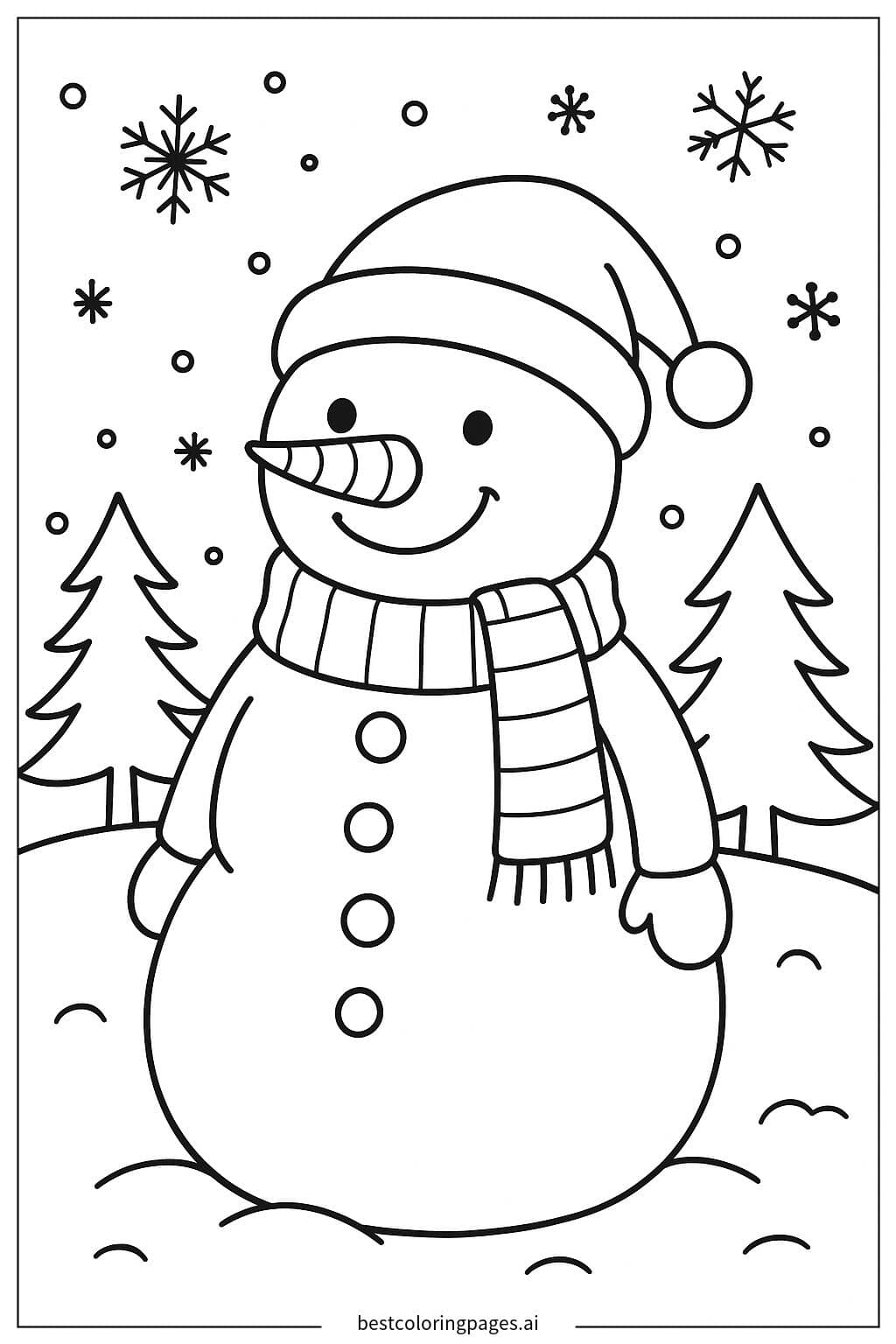 Cheerful Snowman with Scarf and Hat