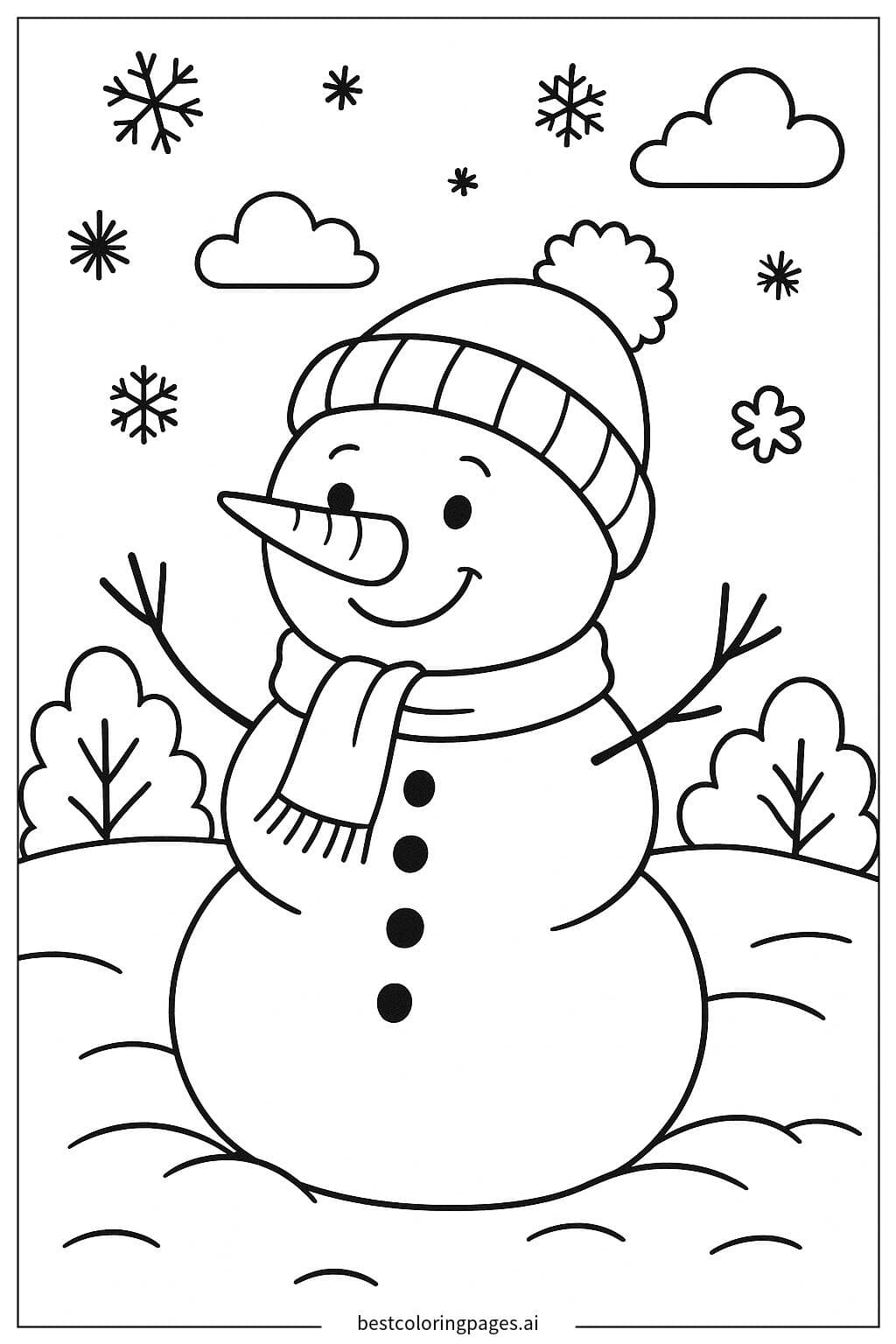 Cheerful Snowman with Carrot Nose