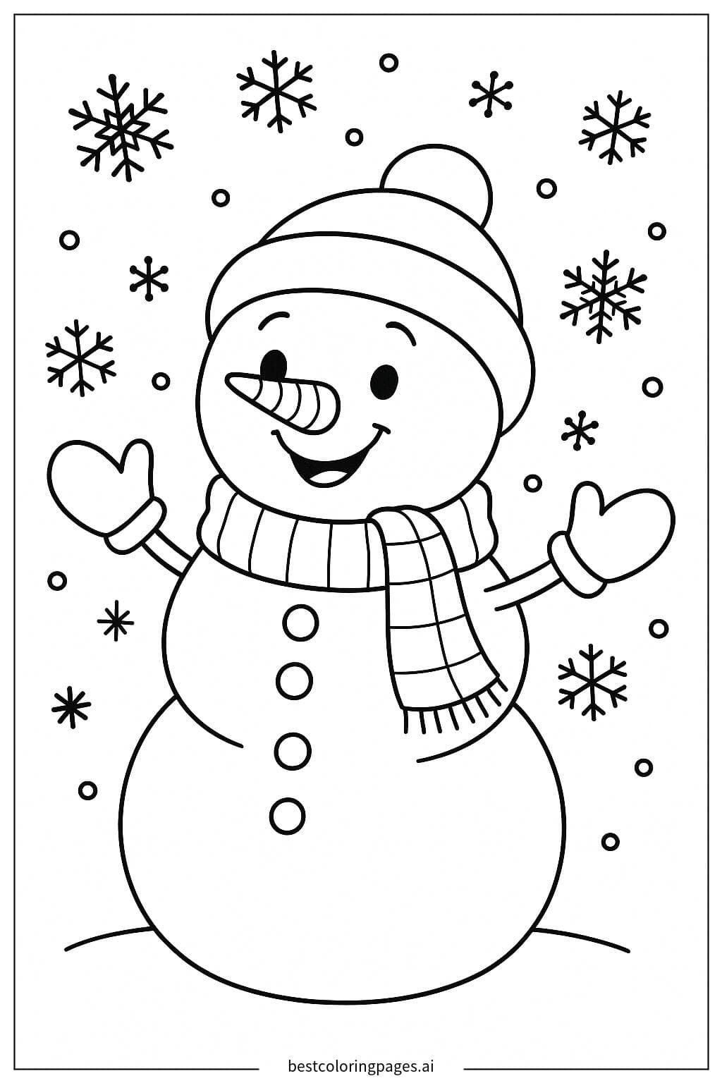 Cheerful Snowman with Cozy Hat and Scarf