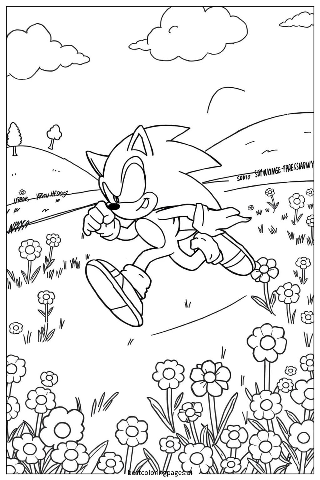 Sonic berlari di tengah ladang bunga