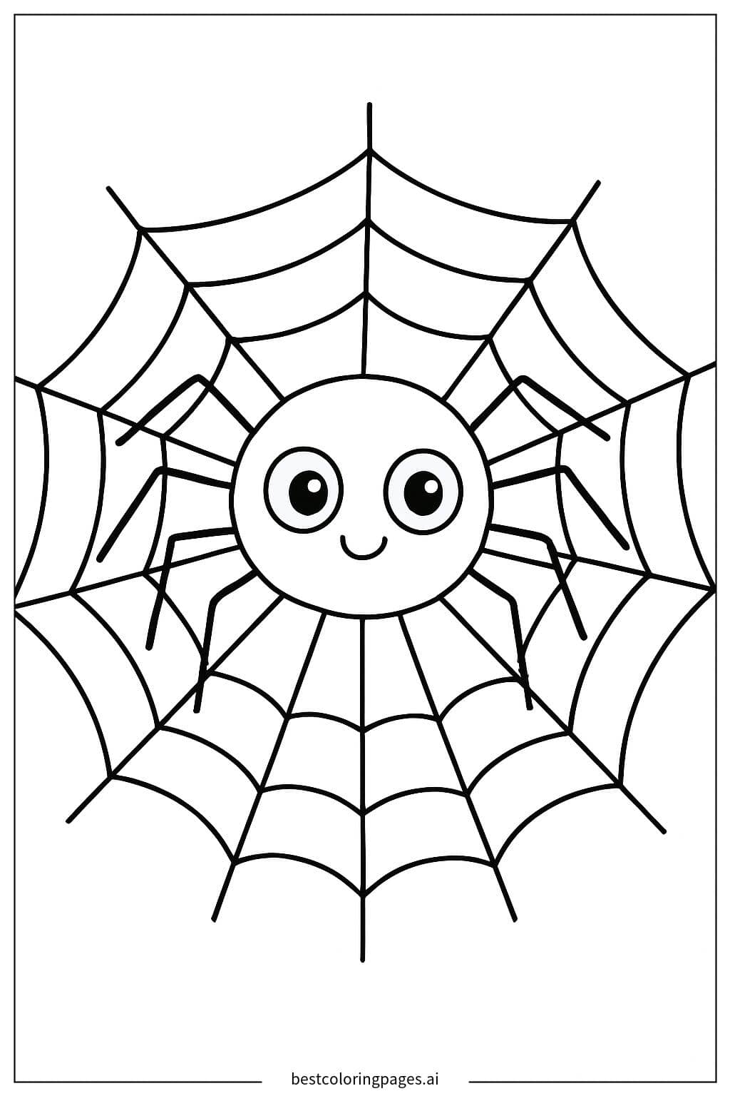 Happy Spider on a Web - Halloween Coloring Page Coloring Page