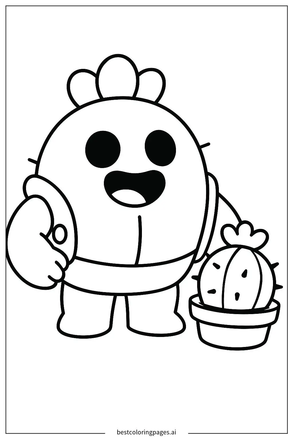Spike Smiling with a Cactus Coloring Page