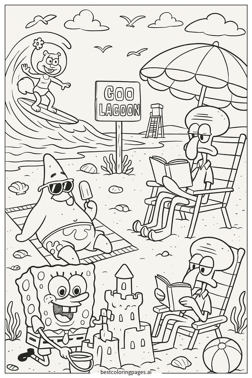 SpongeBob and Friends Enjoying Goo Lagoon Beach
