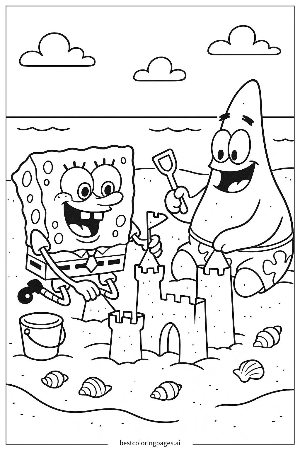 SpongeBob and Patrick Building Sandcastles