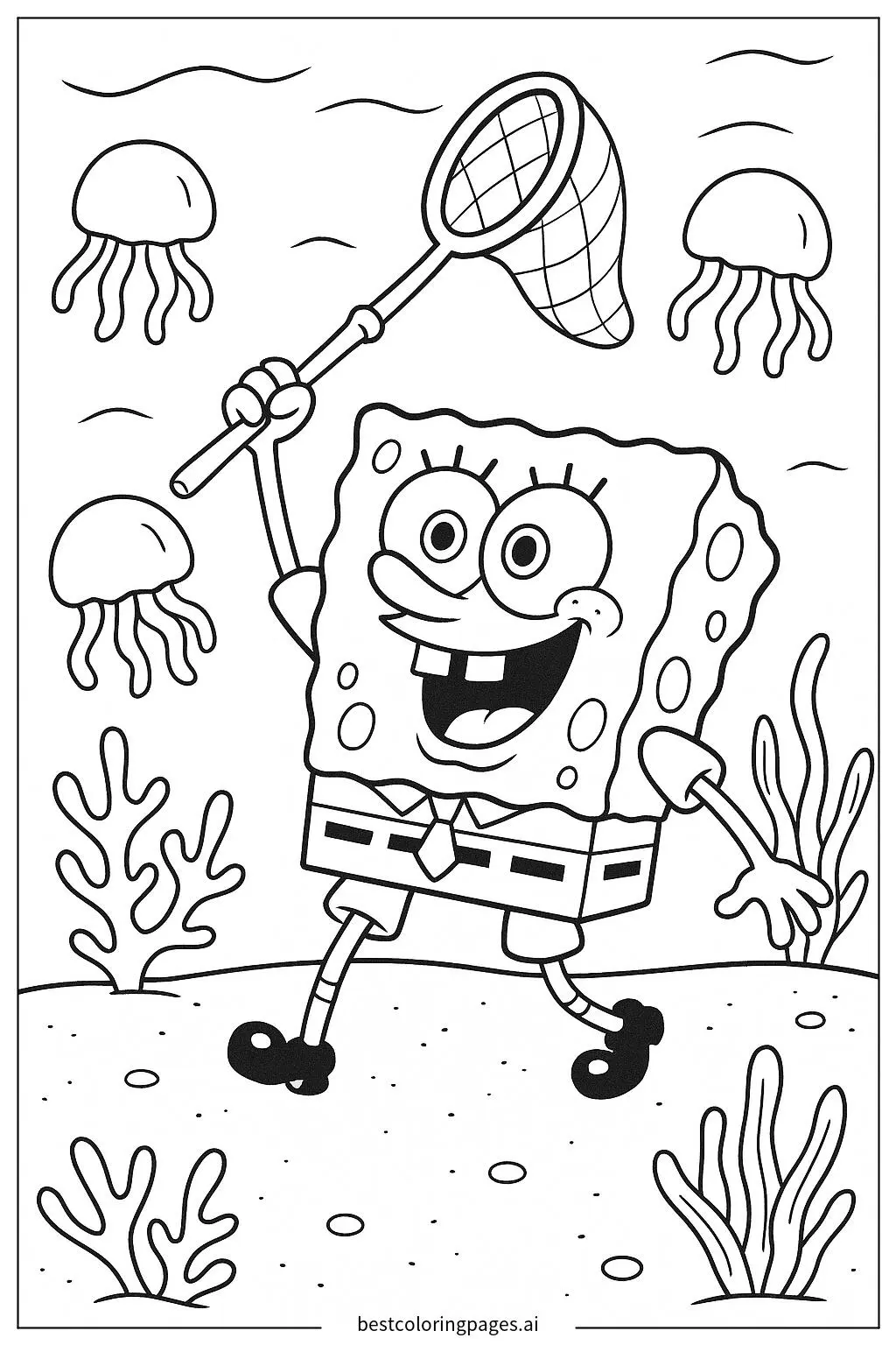 SpongeBob bắt sứa bằng vợt