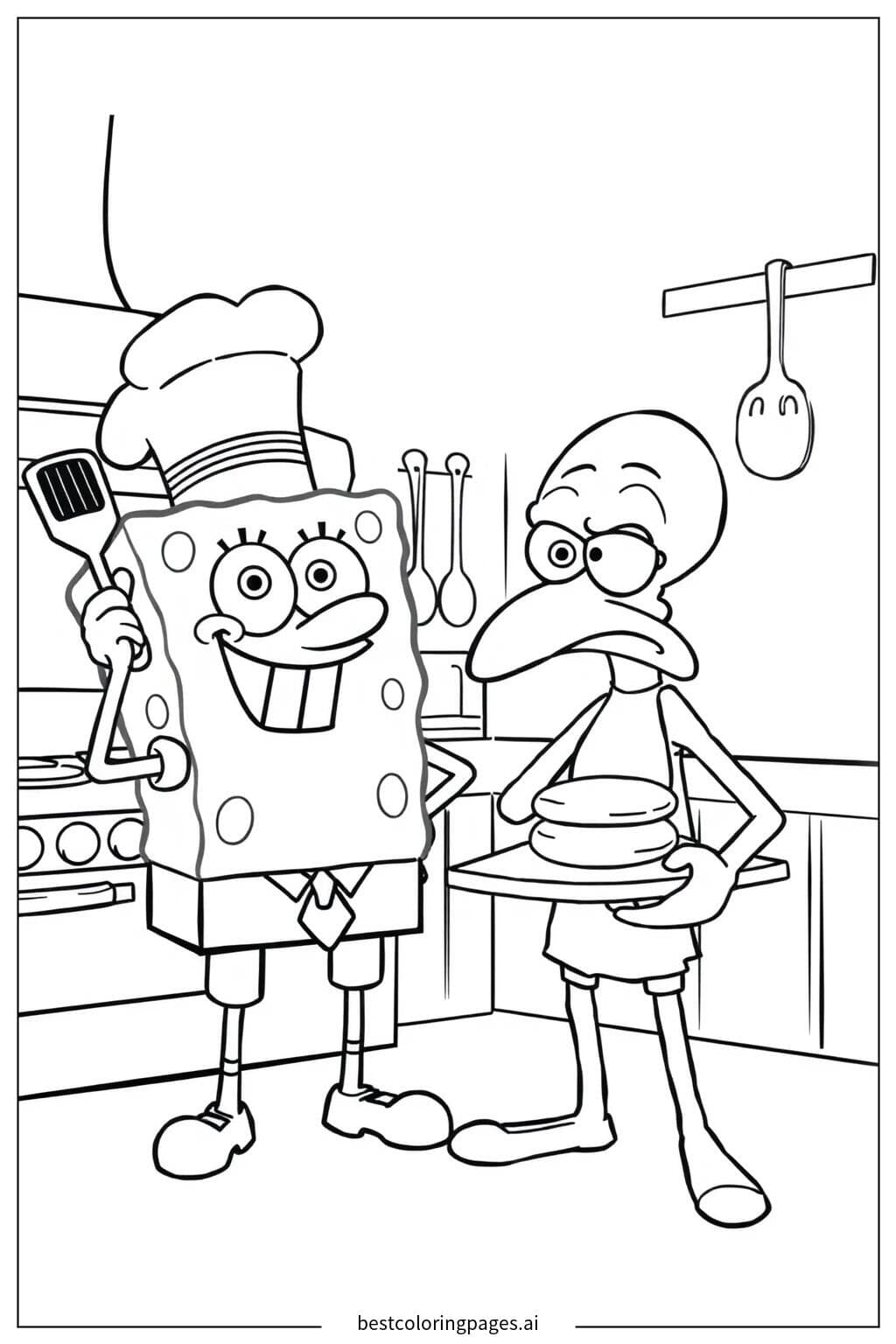 Bob l'Éponge prépare des pâtés de crabe avec Carlo