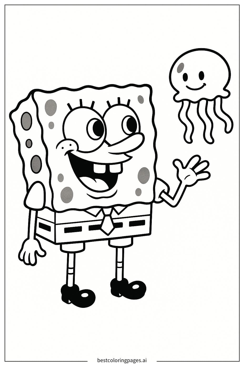 SpongeBob mỉm cười với sứa biển