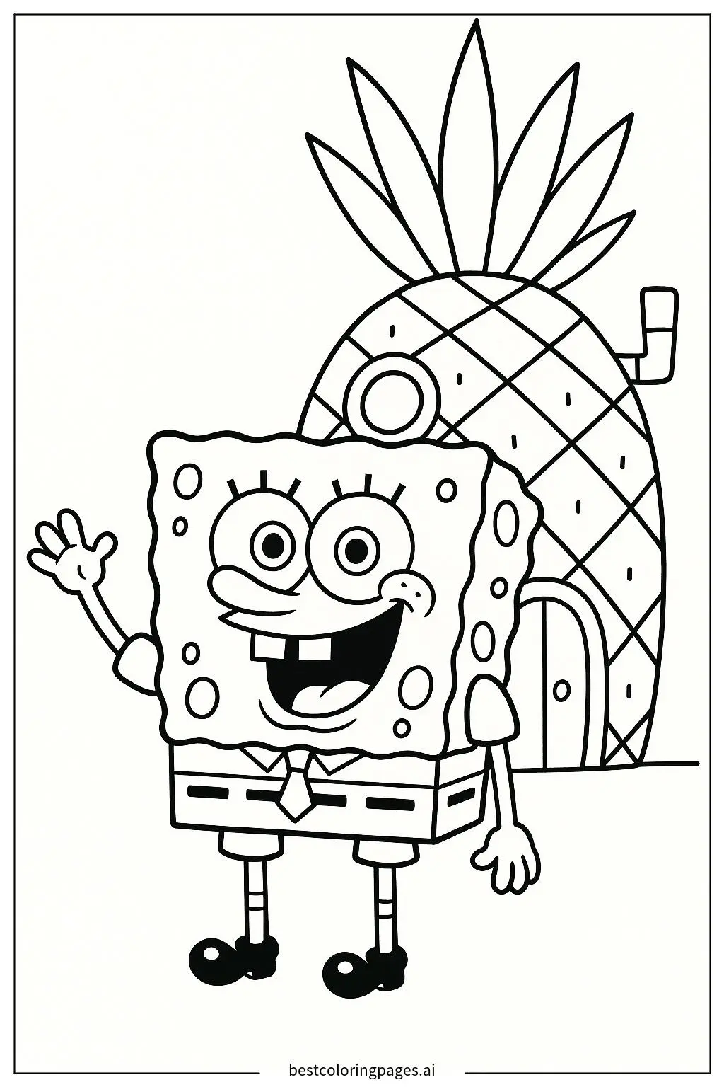 SpongeBob vẫy tay trước ngôi nhà dứa của mình