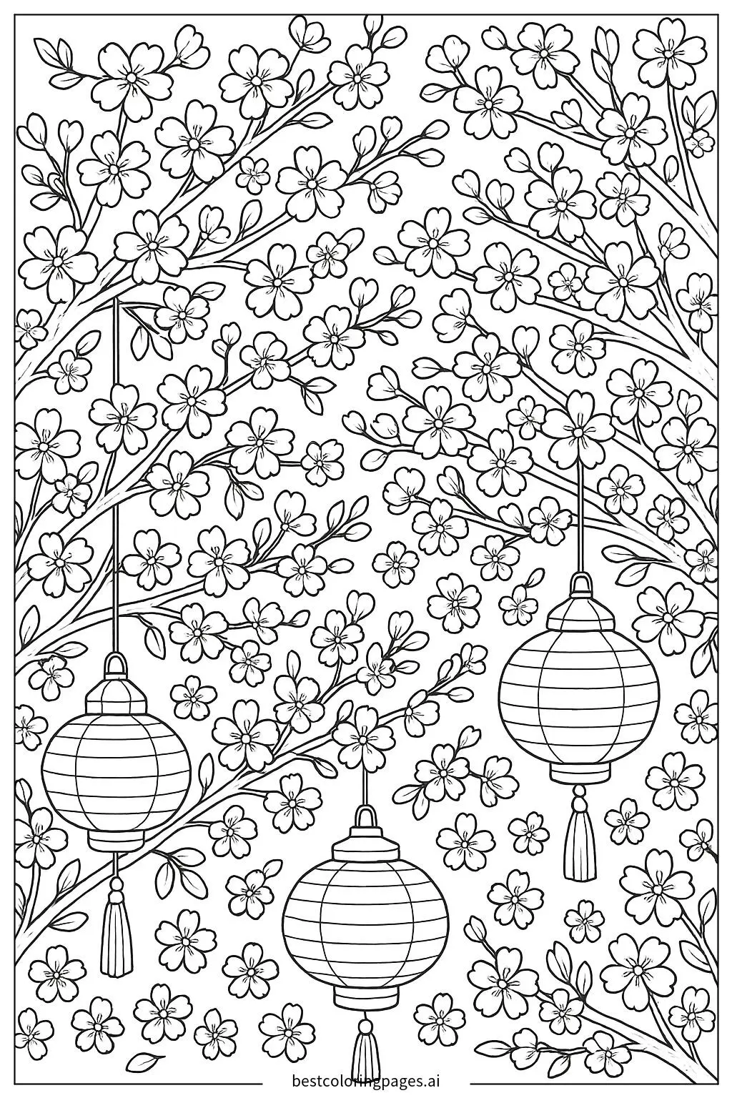 Frühlingsfest mit Laternen und Kirschblüten