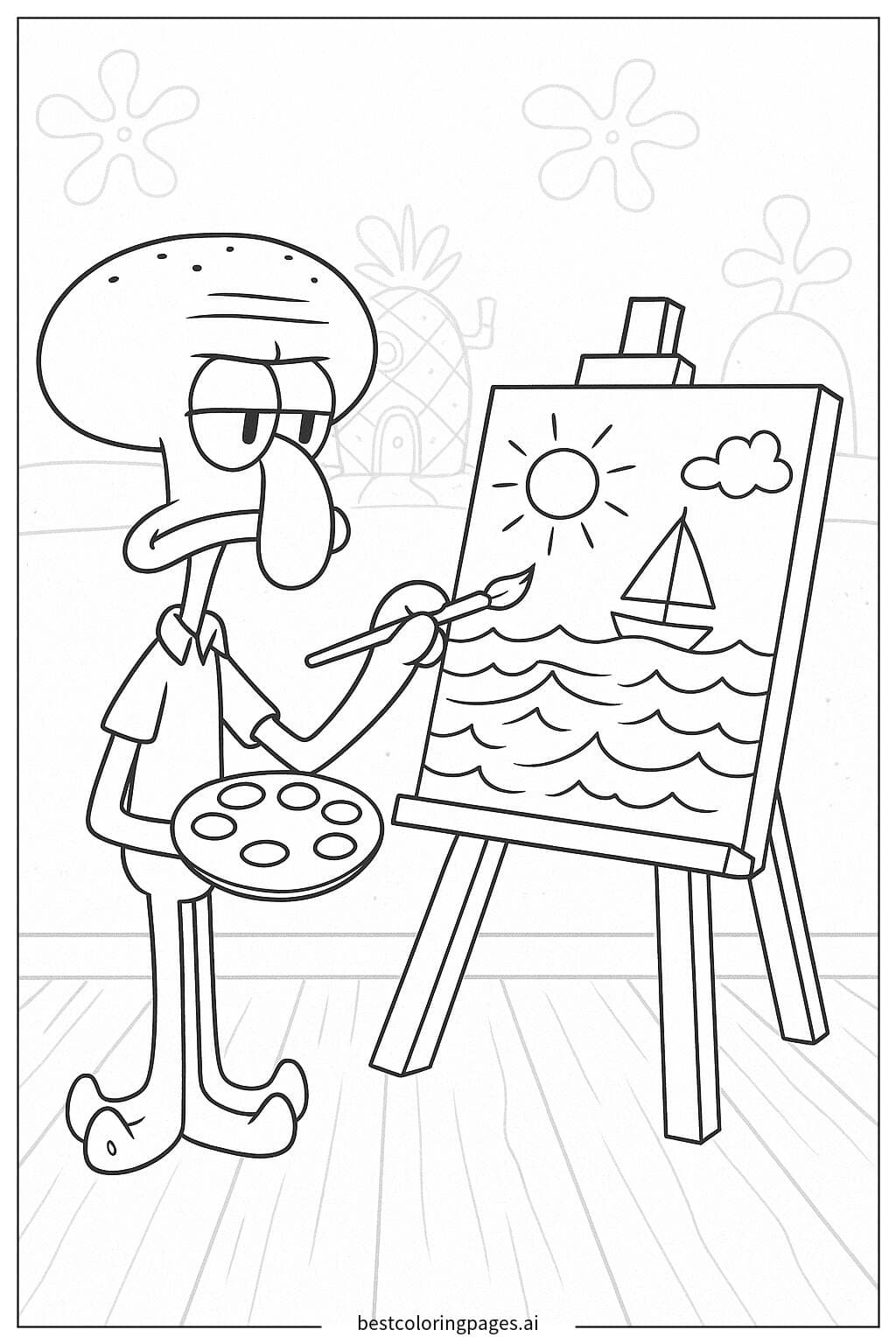 Squidward Painting a Seascape